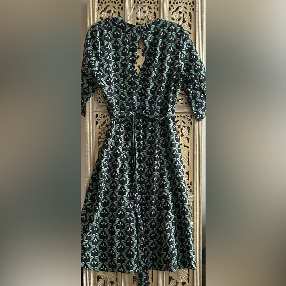 Ethereal Paper Crane Backless Dress Three Quarter Sleeves Blue Green Floral Sz L - Picture 9 of 11